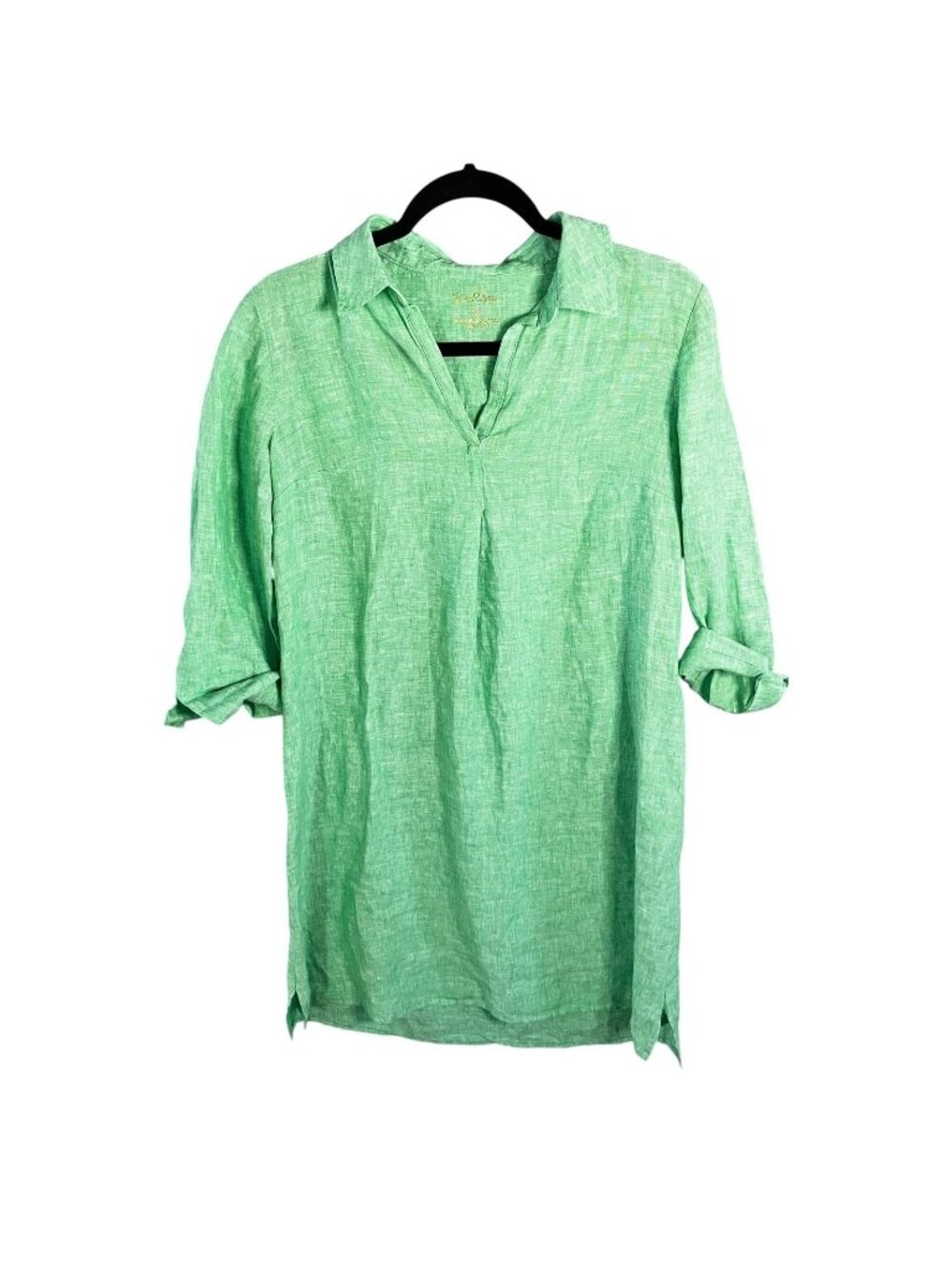 Lilly Pulitzer Dress Womens XS Green Linen 3/4 Sleeve Collared Pockets Preppy